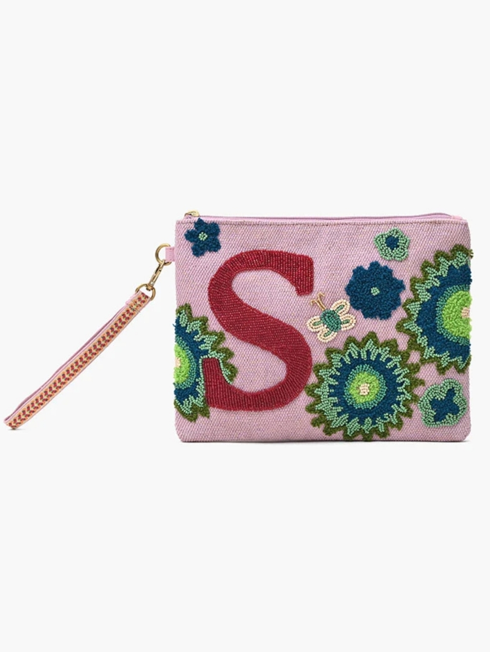NEW America & Beyond Wristlet S Initial Beaded Floral Handmade Clutch Bag